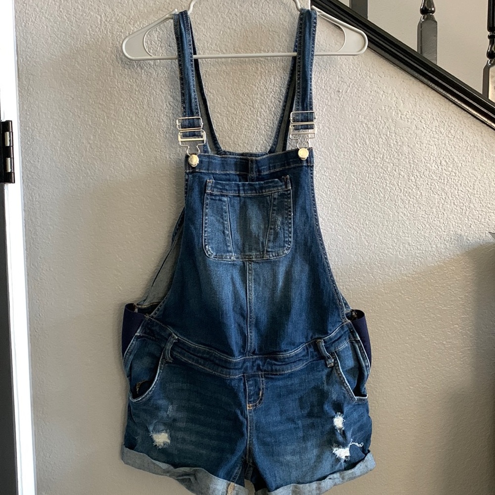 Maternity Denim Overall Shorts